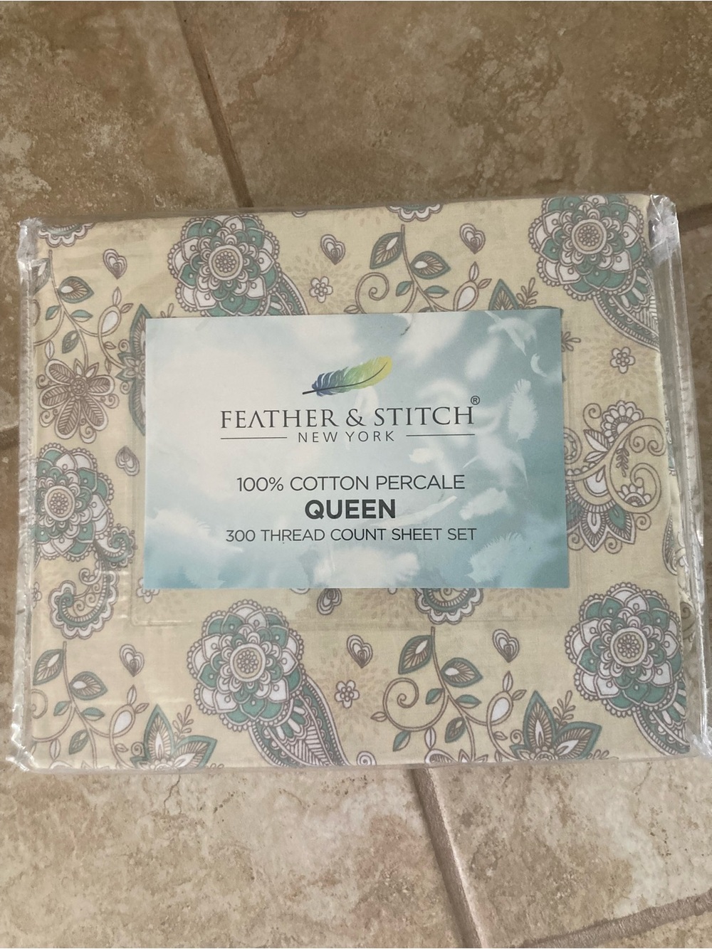 Feather & Stitch NEW YORK 100% Cotton Percale Queen 300 thread count sheet set
